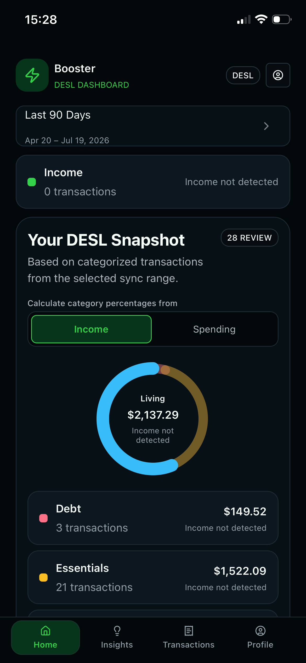 Booster home dashboard